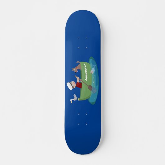 Niedlicher Junge Segelschiff und Hunderuderschiff Skateboard (Vorne)