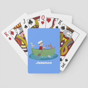 Niedlicher Junge Segelschiff und Hunderuderschiff  Spielkarten