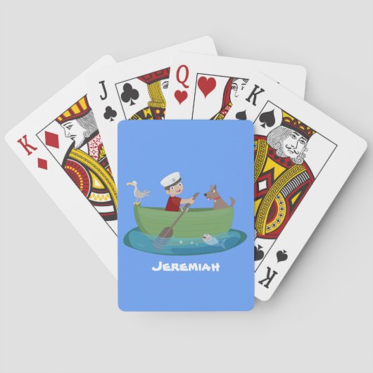 Niedlicher Junge Segelschiff und Hunderuderschiff  Spielkarten (Rückseite)