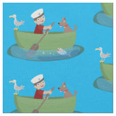 Niedlicher Junge Segelschiff und Hunderuderschiff  Stoff (Nahaufnahme)