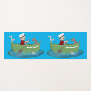 Niedlicher Junge Segelschiff und Hunderuderschiff  Yogamatte