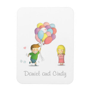 Niedlicher Junge teilt seine Liebe zum Mädchen mi Magnet