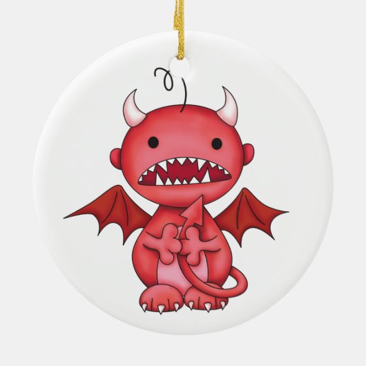 niedlicher Junge-Teufel Keramikornament (Hinten)