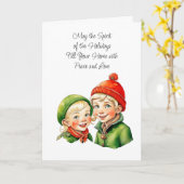 Niedlicher Junge und Elfen Weihnachten Karte (Gelbe Blume)