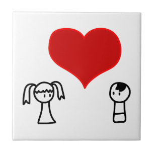 Niedlicher Junge und Mädchen in der Liebe Doodle Fliese