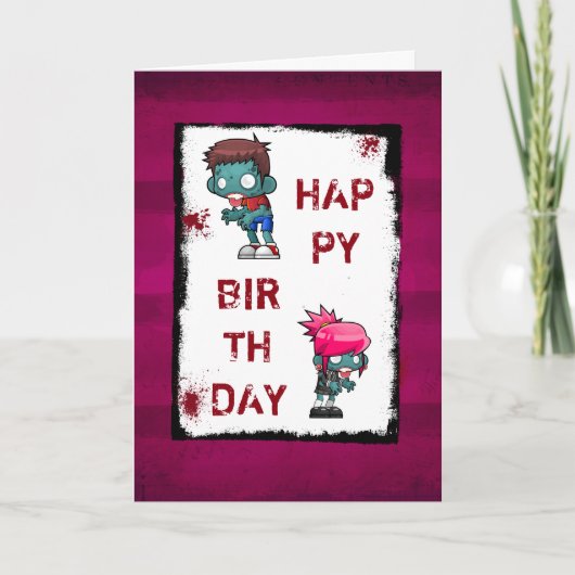 Niedlicher Junge und Mädchen Zombie Happy Birthday Karte (Vorderseite)