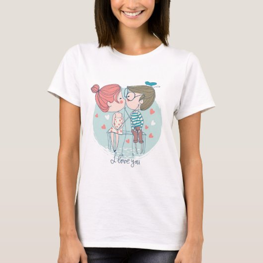 Niedlicher Junge und Niedliche Girl Küssen - Kiss T-Shirt (Vorderseite)