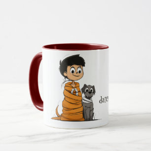 Niedlicher Junge und Spooky Hund Tasse