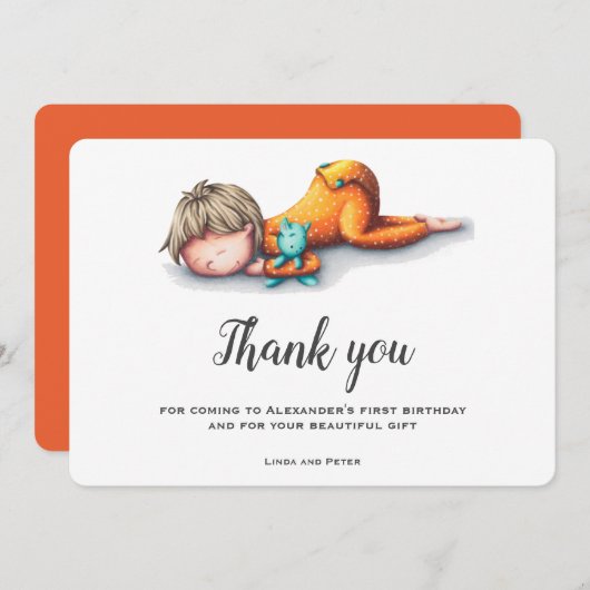 Niedlicher Junge zum ersten Geburtstag Dankeschön  Dankeskarte (Vorne/Hinten)