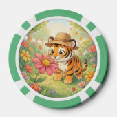 Niedlicher junger Tiger mit Hut im Garten Pokerchips (Rückseite)
