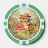 Niedlicher junger Tiger mit Hut im Garten Pokerchips (Vorderseite)