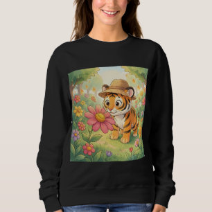 Niedlicher junger Tiger mit Hut im Garten Sweatshirt