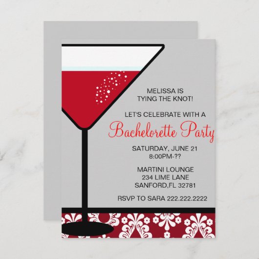Niedlicher Junggeselinnen-Abschied Martini Einladu Einladung (Vorne/Hinten)