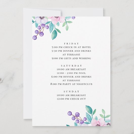 Niedlicher Junggeselinnen-Abschied mit lila rosa B Einladung (Rückseite)