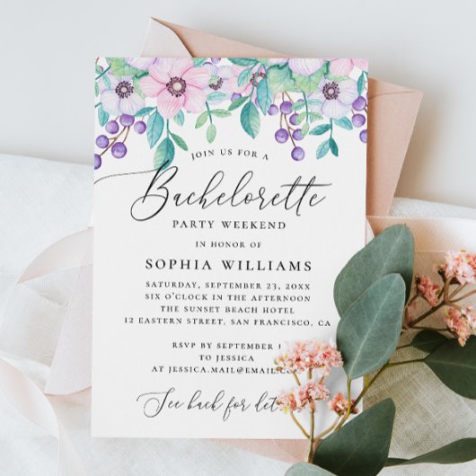 Niedlicher Junggeselinnen-Abschied mit lila rosa B Einladung