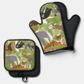 Niedlicher Jungle Animals Safari Boy | Mädchen Ofenhandschuh & Topflappen-Set (Vorderseite/Rückseite)