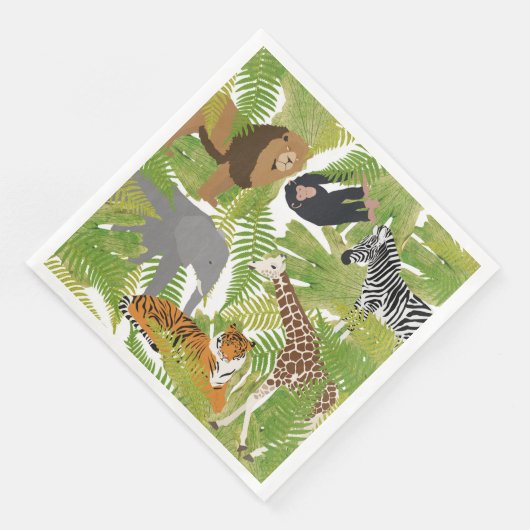 Niedlicher Jungle Animals Safari Boy | Mädchen Serviette (Ecke)