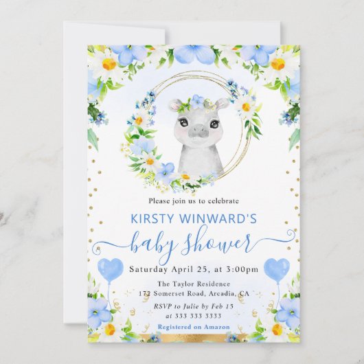 Niedlicher Jungle Hippo Babydusche Einladung (Vorderseite)