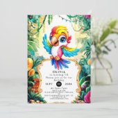 Niedlicher Jungle Parrot Geburtstag Einladung (Stehend Vorderseite)