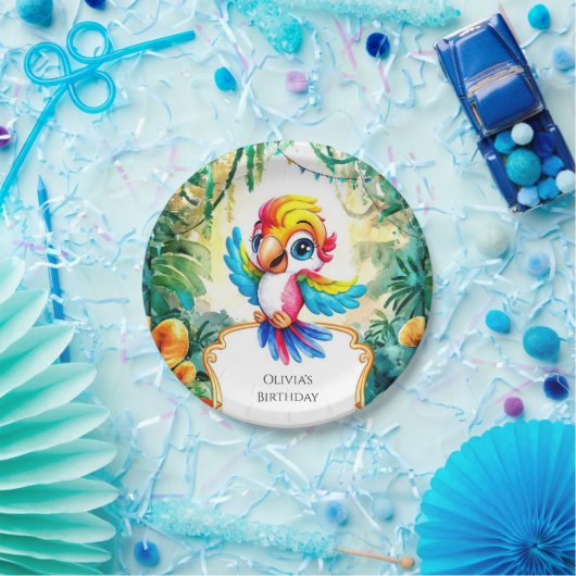 Niedlicher Jungle Parrot Geburtstag Pappteller (Party)
