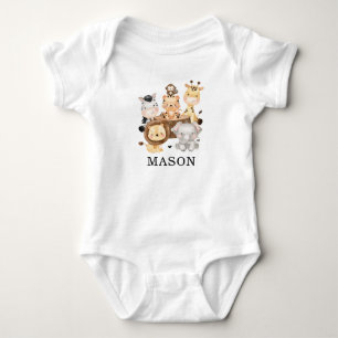 Niedlicher Jungle-Safari-Tiere Monogrammname Baby Strampler