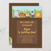 Niedlicher Jungle Safari Zootiere Kindergeburtstag Einladung (Vorne/Hinten)