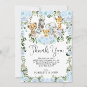 Niedlicher Jungle Wild Animals Blue Floral Baby Bo Dankeskarte (Vorderseite)