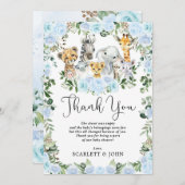 Niedlicher Jungle Wild Animals Blue Floral Baby Bo Dankeskarte (Vorne/Hinten)