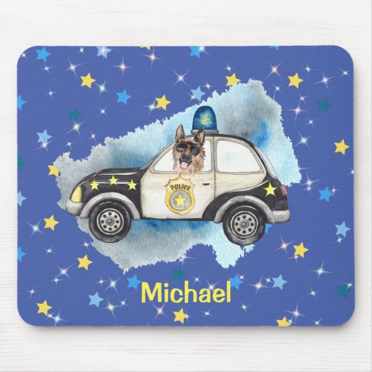 Niedlicher K-9 Hund in einem Polizeiwagen Mousepad (Vorne)