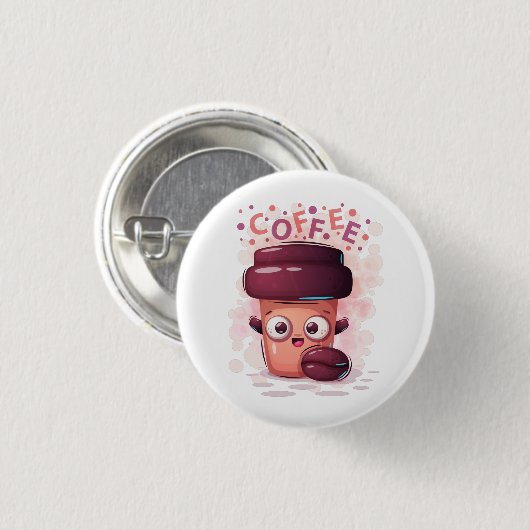 Niedlicher Kaffee-Cup & Coffee Bean T - Shirt Button (Vorne & Hinten)