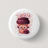 Niedlicher Kaffee-Cup & Coffee Bean T - Shirt Button (Vorderseite)