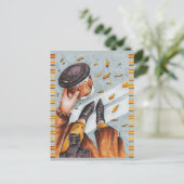 Niedlicher Kaffee Künstlerischer Herbstfall Postkarte (Stehend Vorderseite)