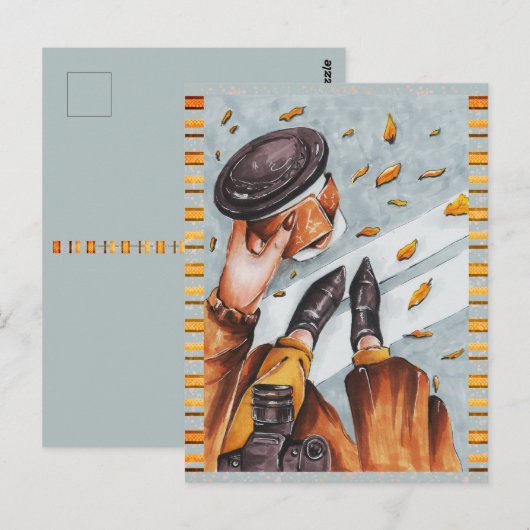 Niedlicher Kaffee Künstlerischer Herbstfall Postkarte (Vorne/Hinten)
