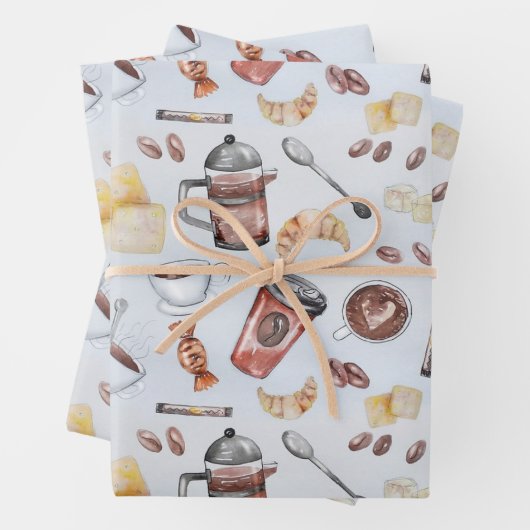 Niedlicher Kaffee Lover Muster Pastellblau Geschenkpapier Set (Beispiel)