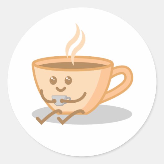 Niedlicher Kaffee/Tee-Tasse Cartoon Runder Aufkleber (Vorderseite)