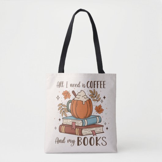 Niedlicher Kaffee und Buch Lover Herbst Pumpkin Ge Tasche (Vorderseite)
