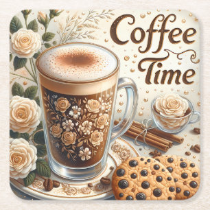 Niedlicher Kaffeestil Rechteckiger Pappuntersetzer