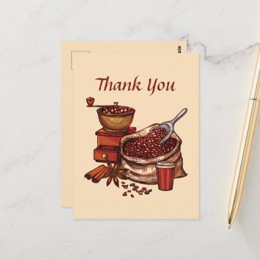Niedlicher Kaffeetext Vielen Dank Postkarte (Vorderseite/Rückseite Beispiel)