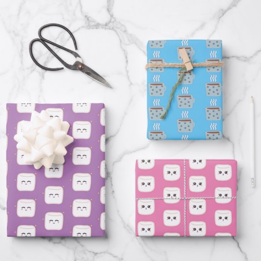Niedlicher Kakao mit Marshmallows Geschenkpapier Set (Vorderseite)