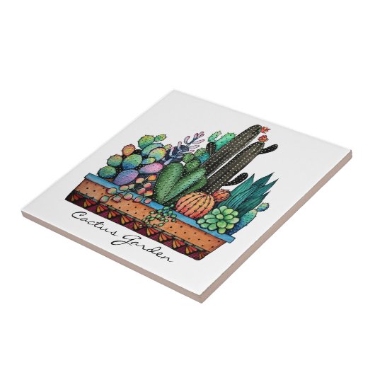 Niedlicher Kakteen Garden in Pot Fliese (Seite)