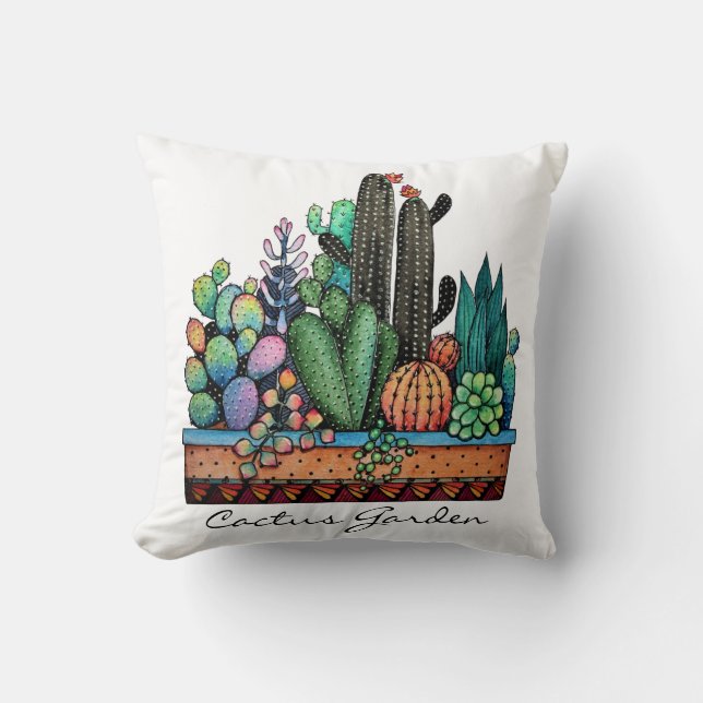 Niedlicher Kakteen Garden in Pot Kissen (Vorderseite)