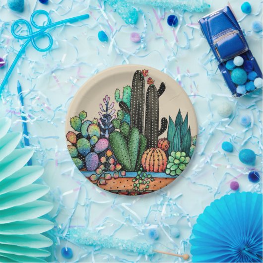 Niedlicher Kakteen Garden in Pot Pappteller (Party)
