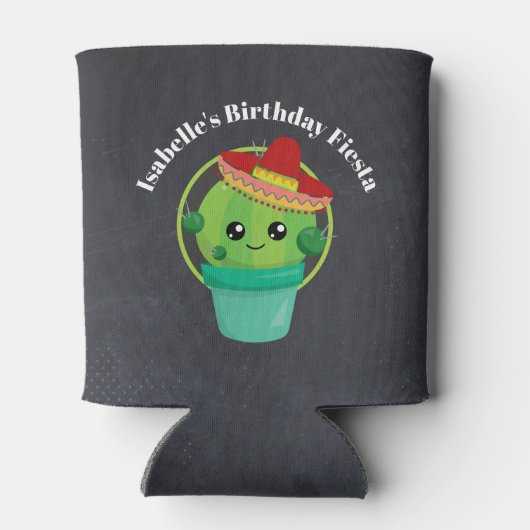 Niedlicher Kaktus in einem Sombrero auf schwarzer Dosenkühler (Rückseite)