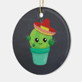 Niedlicher Kaktus in einem Sombrero auf schwarzer  Keramik Ornament (Links)
