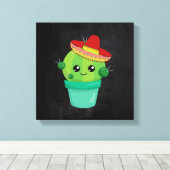 Niedlicher Kaktus in einem Sombrero auf schwarzer Leinwanddruck (Insitu (Holzboden))