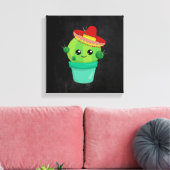 Niedlicher Kaktus in einem Sombrero auf schwarzer Leinwanddruck (Insitu (Wohnzimmer))
