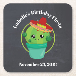 Niedlicher Kaktus in einem Sombrero auf schwarzer  Rechteckiger Pappuntersetzer