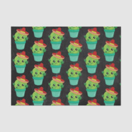 Niedlicher Kaktus in einem Sombrero auf schwarzer  Seidenpapier