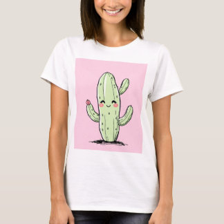 Niedlicher Kaktus mit rosa Hintergrund T-Shirt