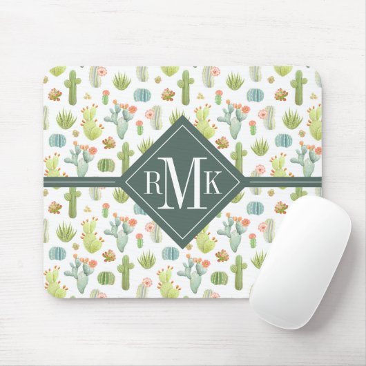 Niedlicher Kaktus-stehendes Muster des Monogramm-| Mousepad (Mit Mouse)